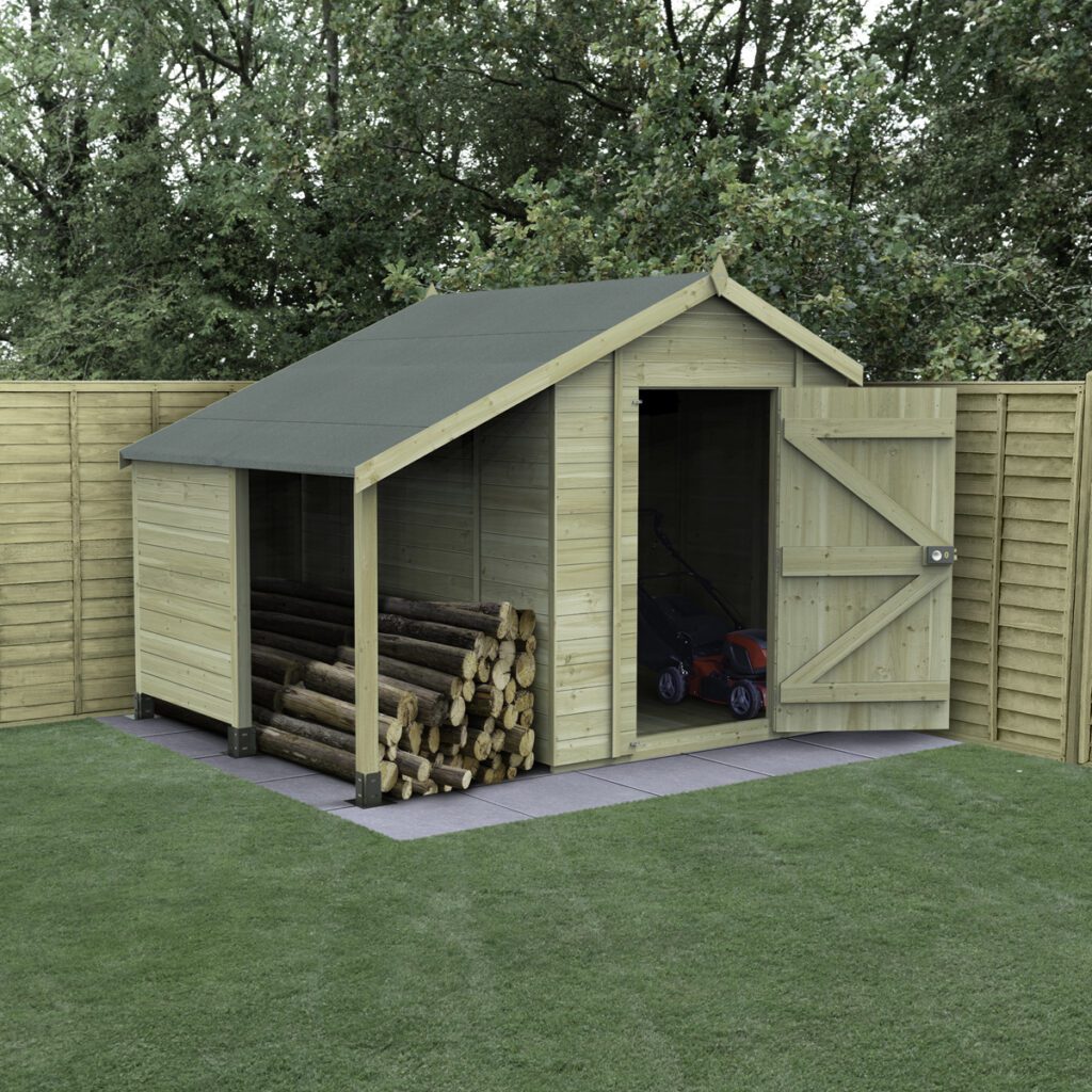 Timberdale 6×8 Apex Shed No Window With Log Store with Installation 5013053196021 2